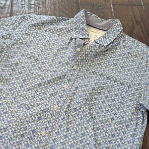 CONSTRUCT I Blue Floral Tiny Flower Stretch Button Up Short Sleeve Shirt, M